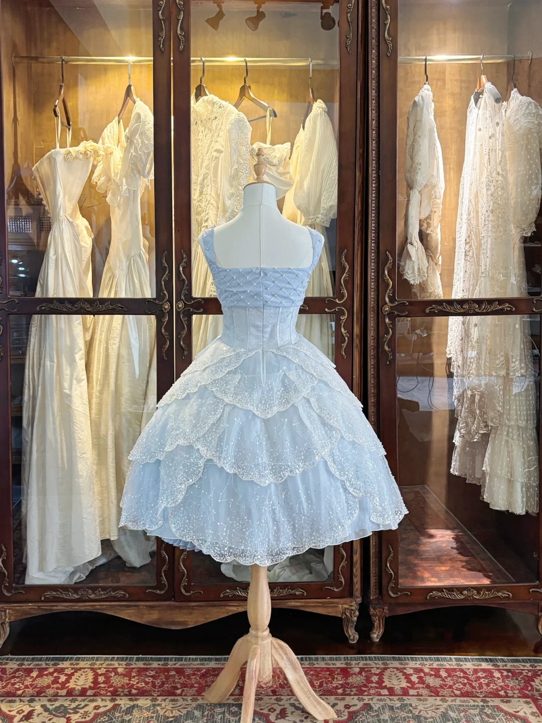 Gorgeous Light Blue Strap Beaded Corset Scalloped Sparkle A Line Lolita Short Homecoming Dress Birthday Dress AS3198