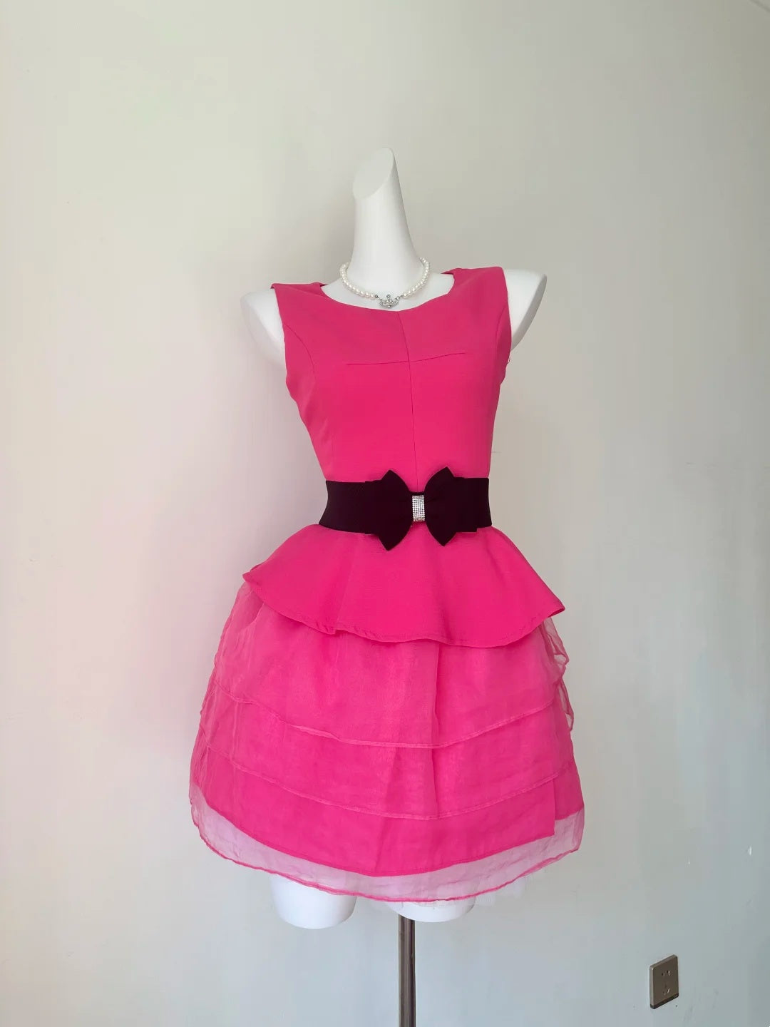 Charming Fuchsia Sleeveless Round Neck Bow A Line Short Homecoming Dress AS3204