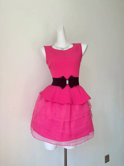 Charming Fuchsia Sleeveless Round Neck Bow A Line Short Homecoming Dress AS3204