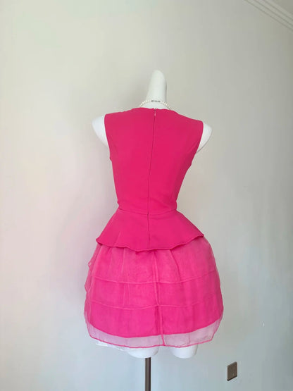 Charming Fuchsia Sleeveless Round Neck Bow A Line Short Homecoming Dress AS3204