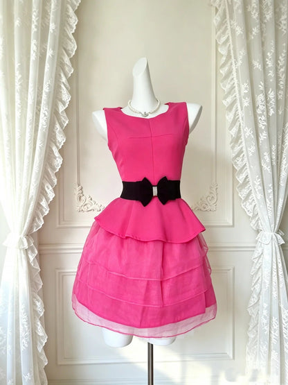 Charming Fuchsia Sleeveless Round Neck Bow A Line Short Homecoming Dress AS3204