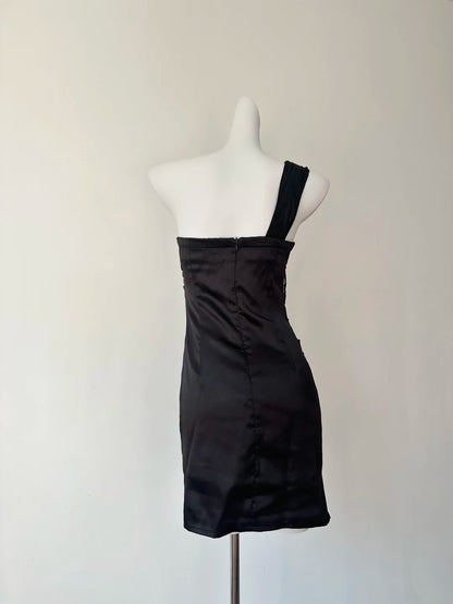Stunning Black One Shoulder Rhinestone Beaded Ruched Bodycon Short Homecoming Dress AS3205