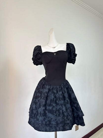 Chic Black Sweetheart Puff Sleeve A Line Short Homecoming Dress AS3208
