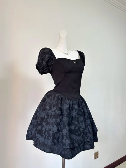 Chic Black Sweetheart Puff Sleeve A Line Short Homecoming Dress AS3208
