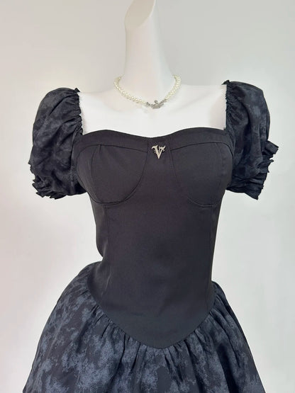 Chic Black Sweetheart Puff Sleeve A Line Short Homecoming Dress AS3208