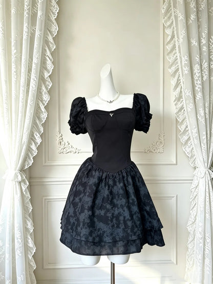 Chic Black Sweetheart Puff Sleeve A Line Short Homecoming Dress AS3208