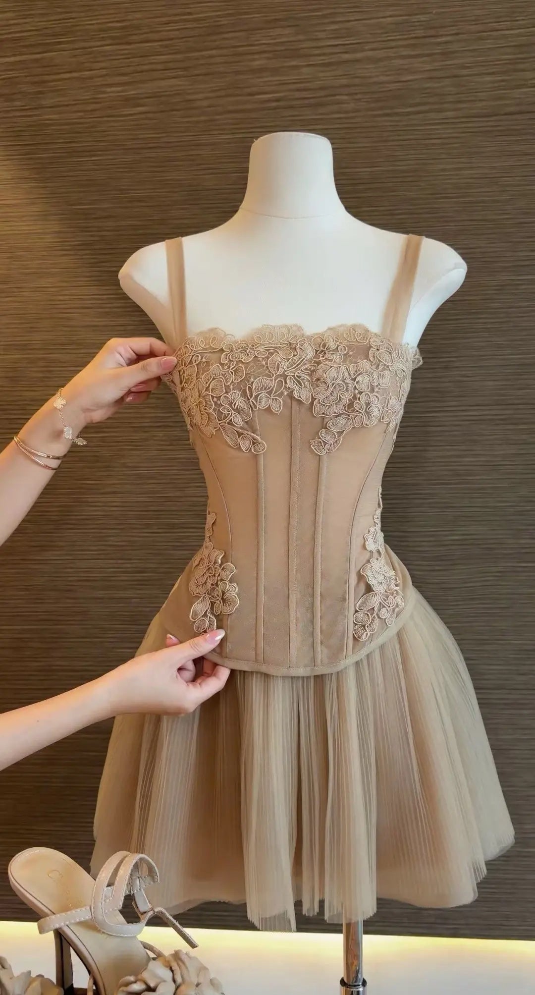 Elegant Nude Square Neck Straps Lace Applique Corset Top Tulle Skirt A Line Short Homecoming Dress Birthday Dress AS3209