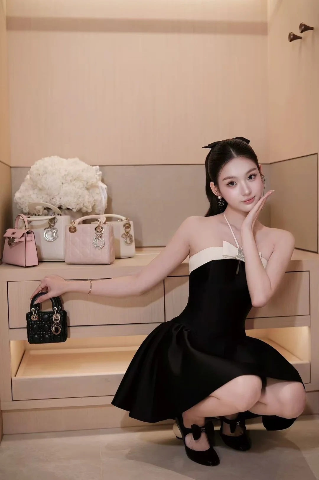 Chic Black Halter Neck White Rhinestone Bow A-Line Short Homecoming Dress Birthday Dress AS3211