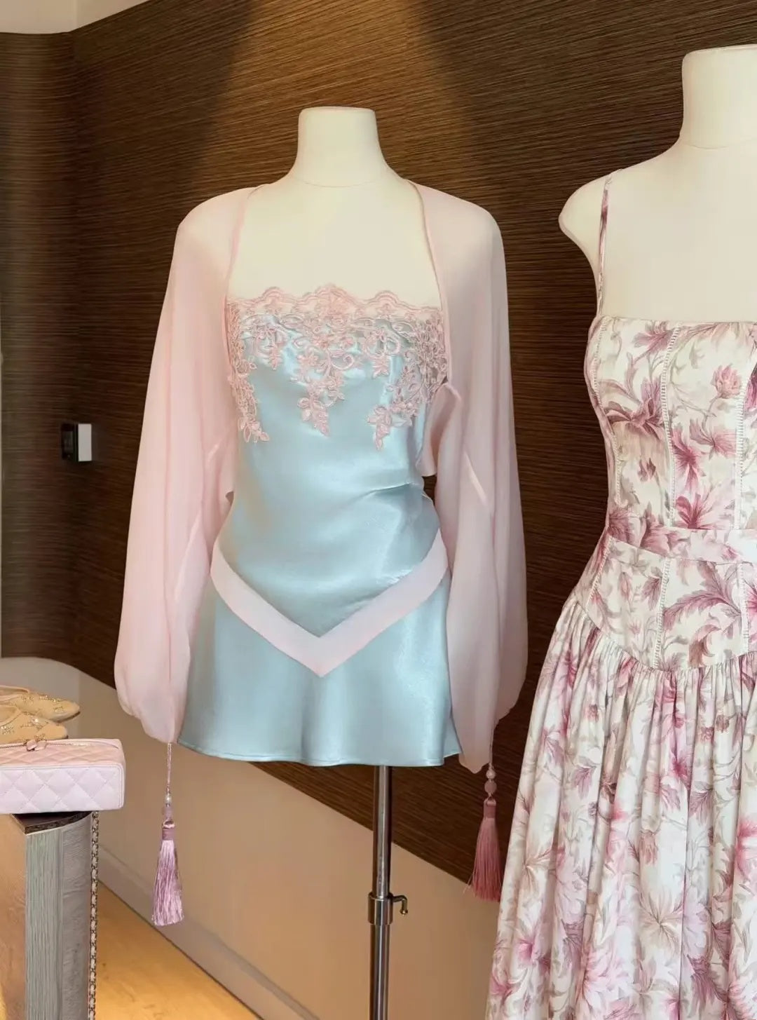 Dreamy Light Blue Lace Appliques Strapless Sheath Short Homecoming Dress Birthday Dress With Tassel Shawl AS3212
