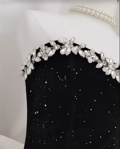 Dazzling Black Strapless Rhinestone Trim Glitter A-Line Short Homecoming Dress With Big Bow Birthday Dress AS3213