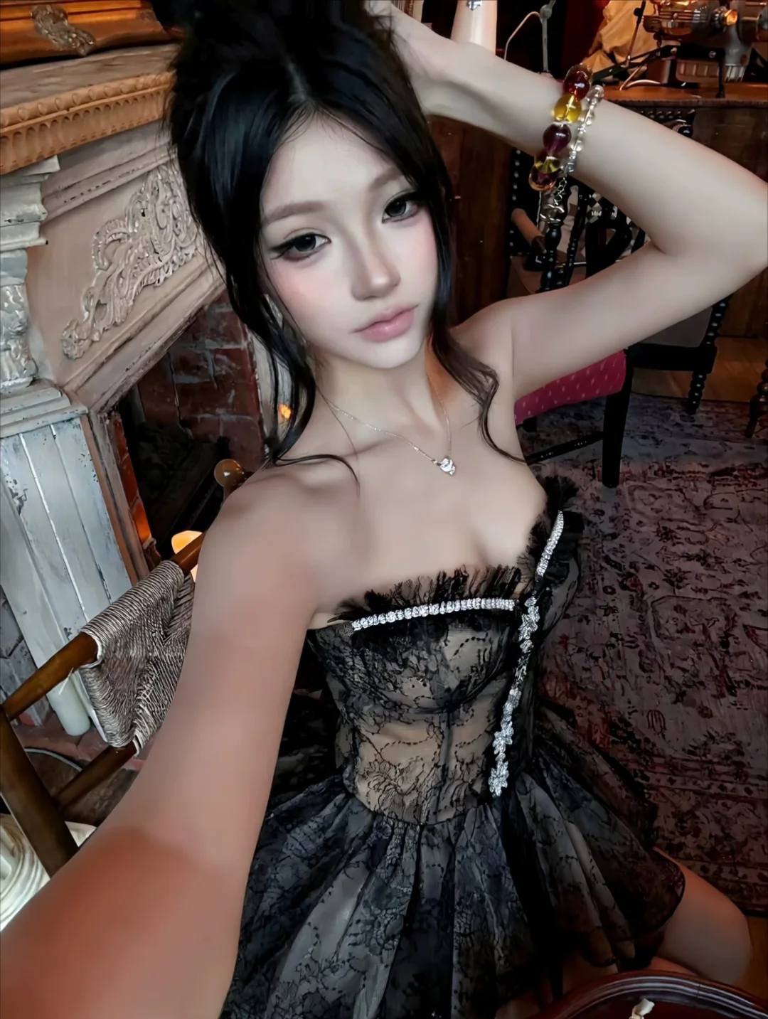 Glam Black Strapless Sweetheart Lace Rhinestone Corset A Line Short Homecoming Dress Birthday Dress AS3214