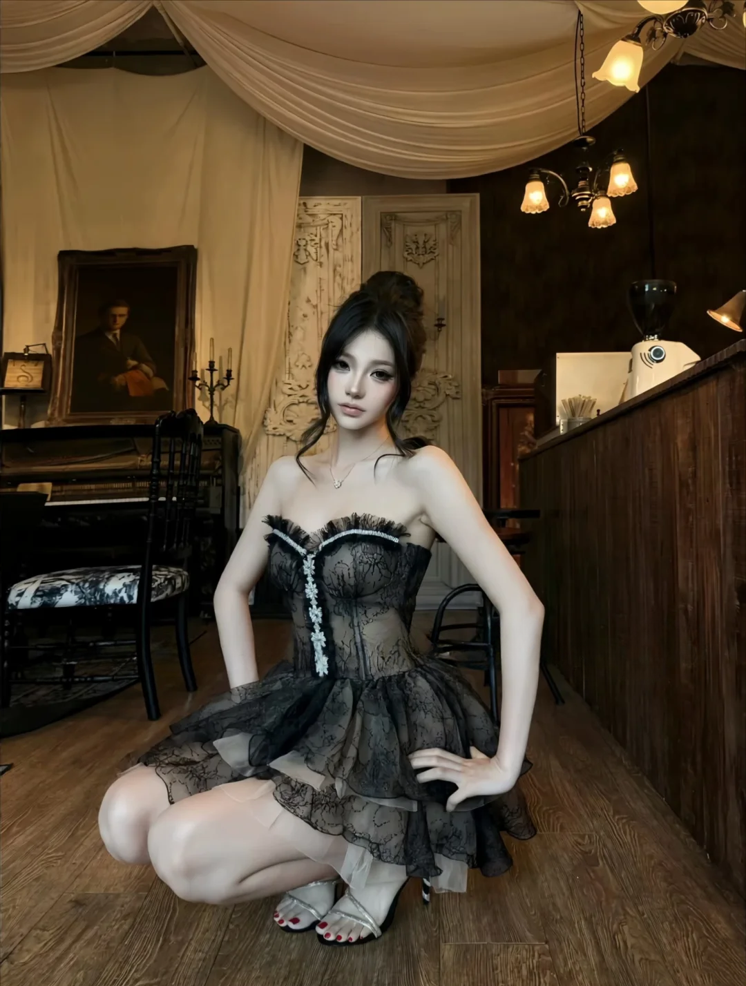 Glam Black Strapless Sweetheart Lace Rhinestone Corset A Line Short Homecoming Dress Birthday Dress AS3214