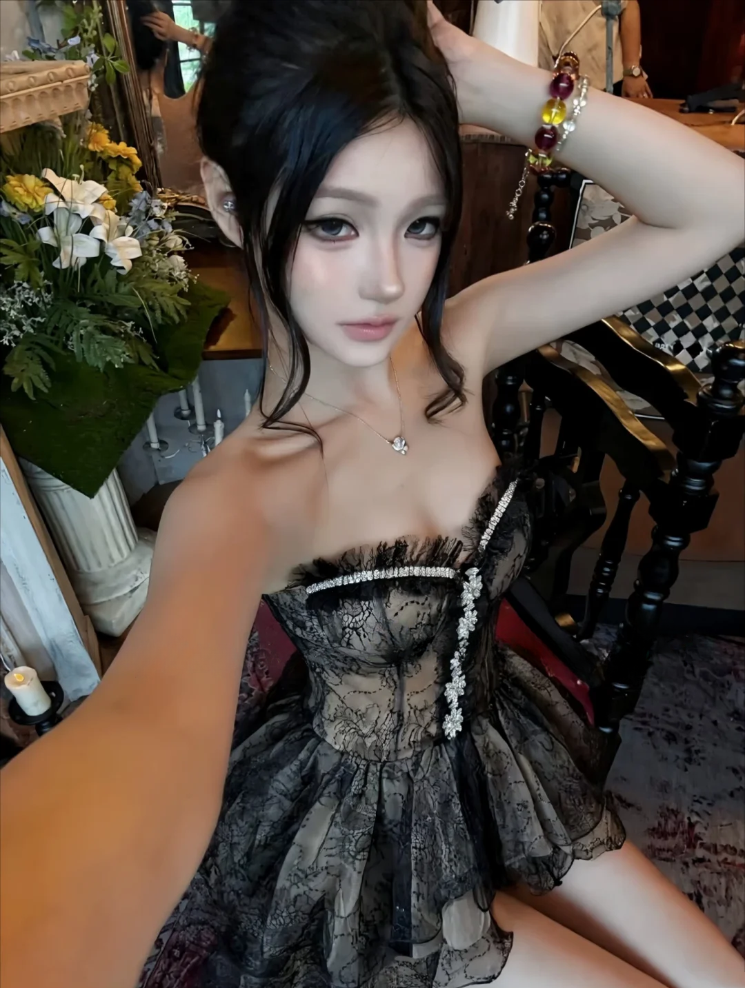 Glam Black Strapless Sweetheart Lace Rhinestone Corset A Line Short Homecoming Dress Birthday Dress AS3214