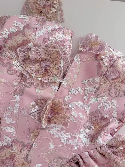 Gorgeous Pink One Shoulder V Neck 3D Floral Sequin Appliques A Line Short Homecoming Dress Birthday Dress AS3215