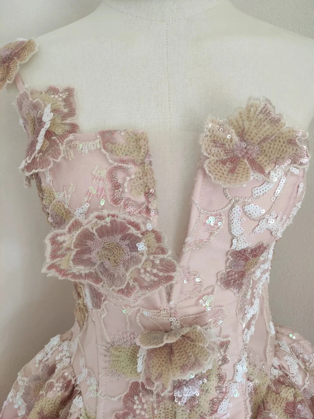 Gorgeous Pink One Shoulder V Neck 3D Floral Sequin Appliques A Line Short Homecoming Dress Birthday Dress AS3215