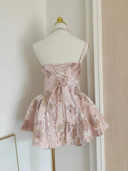 Gorgeous Pink One Shoulder V Neck 3D Floral Sequin Appliques A Line Short Homecoming Dress Birthday Dress AS3215