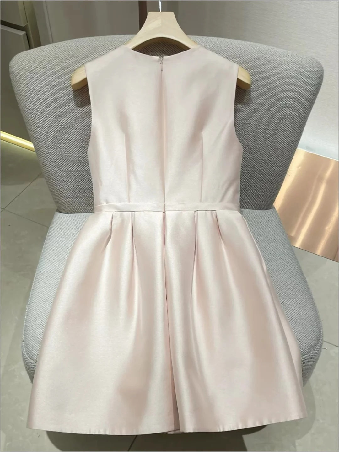 Elegant Blush Sleeveless Round Neck Lace Sequin Rhinestone Bow A-Line Short Homecoming Dress Birthday Dress AS3216