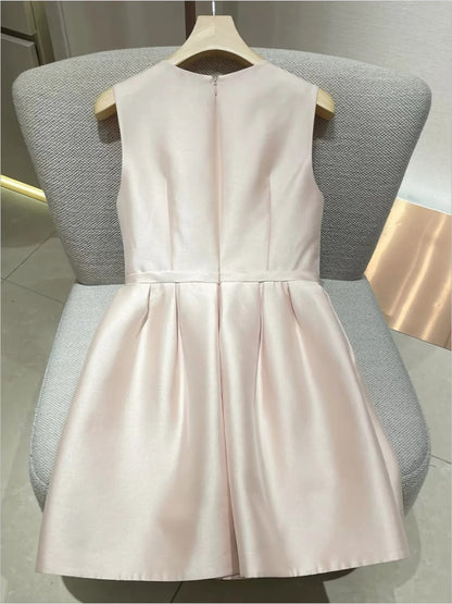 Elegant Blush Sleeveless Round Neck Lace Sequin Rhinestone Bow A-Line Short Homecoming Dress Birthday Dress AS3216