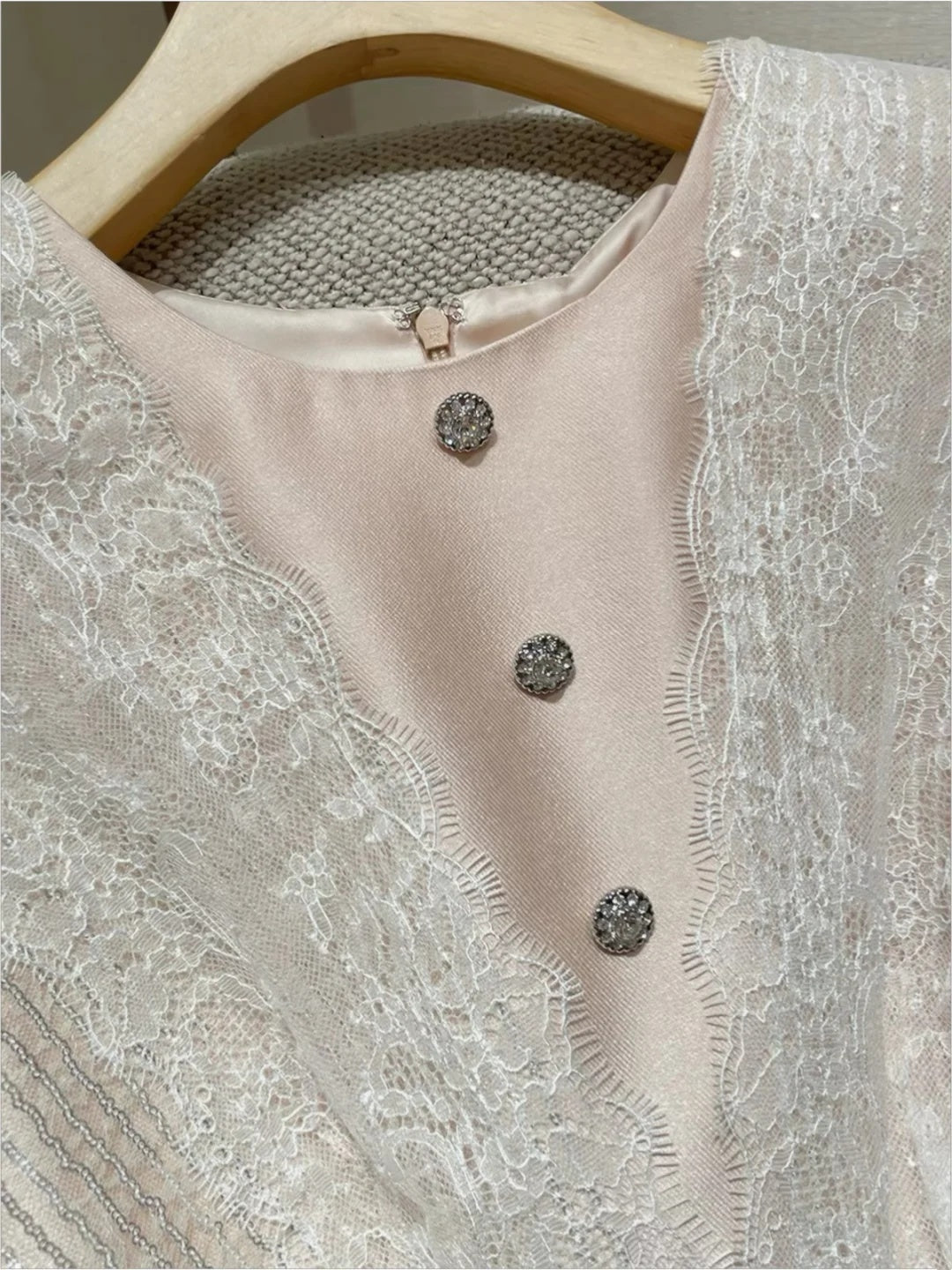 Elegant Blush Sleeveless Round Neck Lace Sequin Rhinestone Bow A-Line Short Homecoming Dress Birthday Dress AS3216