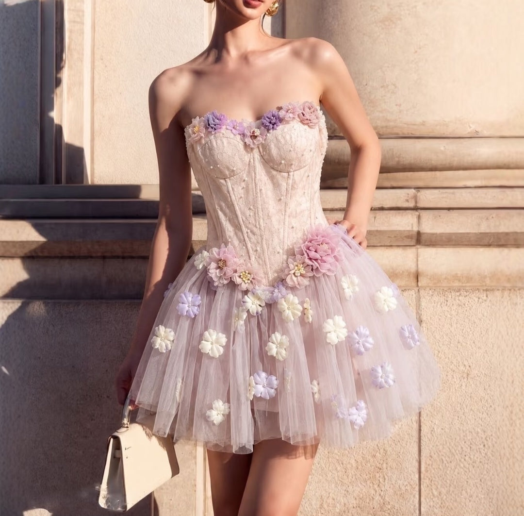 Dreamy Lavender Sweetheart Corset 3D Floral Appliques A-Line Short Homecoming Dress Birthday Dress AS3222