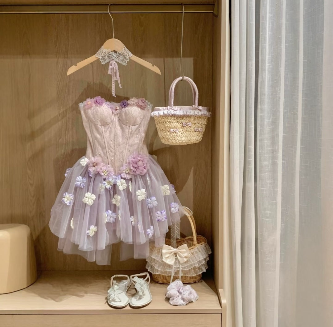 Dreamy Lavender Sweetheart Corset 3D Floral Appliques A-Line Short Homecoming Dress Birthday Dress AS3222