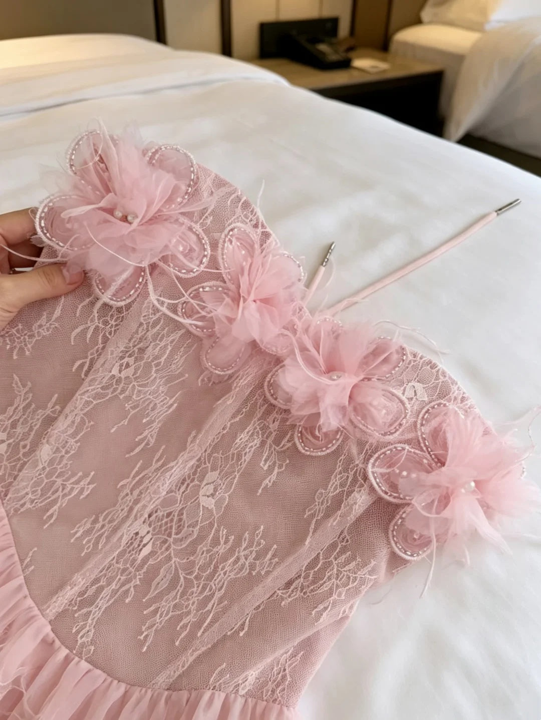 Romantic Pink Strapless 3D Floral Lace Corset A Line Short Homecoming Dress Birthday Dress AS3223