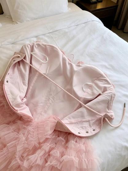 Romantic Pink Strapless 3D Floral Lace Corset A Line Short Homecoming Dress Birthday Dress AS3223