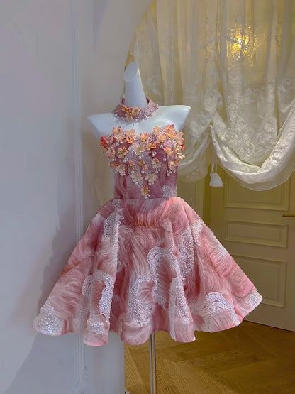Stunning Pink Sweetheart Neck 3D Floral Sequin Beaded A-line Short Homecoming Dress Birthday Dress AS3226
