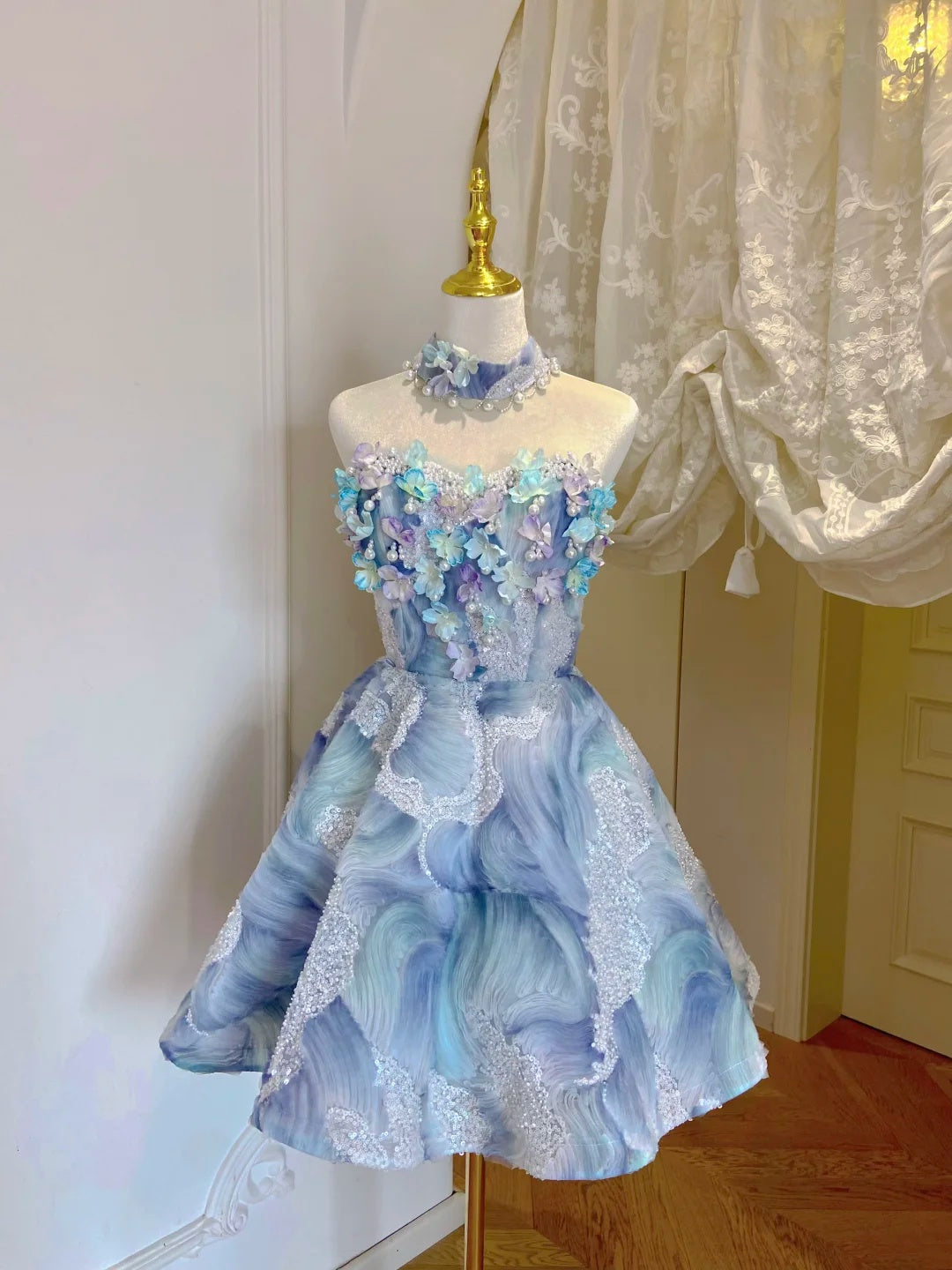 Stunning Pink Sweetheart Neck 3D Floral Sequin Beaded A-line Short Homecoming Dress Birthday Dress AS3226