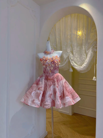 Stunning Pink Sweetheart Neck 3D Floral Sequin Beaded A-line Short Homecoming Dress Birthday Dress AS3226