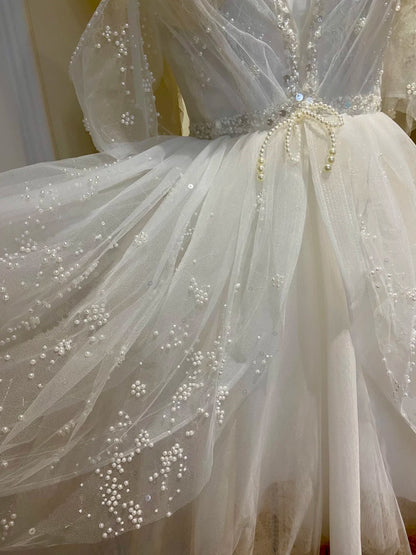 Ethereal White Spaghetti Straps V-Neck Beaded A-Line Short Homecoming Dress Birthday Dress AS3227
