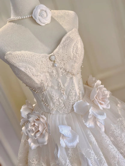 Romantic Ivory Strapless Sweetheart Lace Beaded 3D Floral A-Line Short Homecoming Dress Birthday Dress AS3228