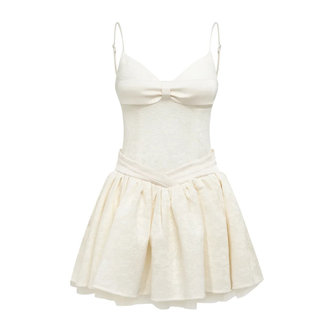 Elegant Ivory Spaghetti Straps Bow A-Line Short Homecoming Dress AS3232