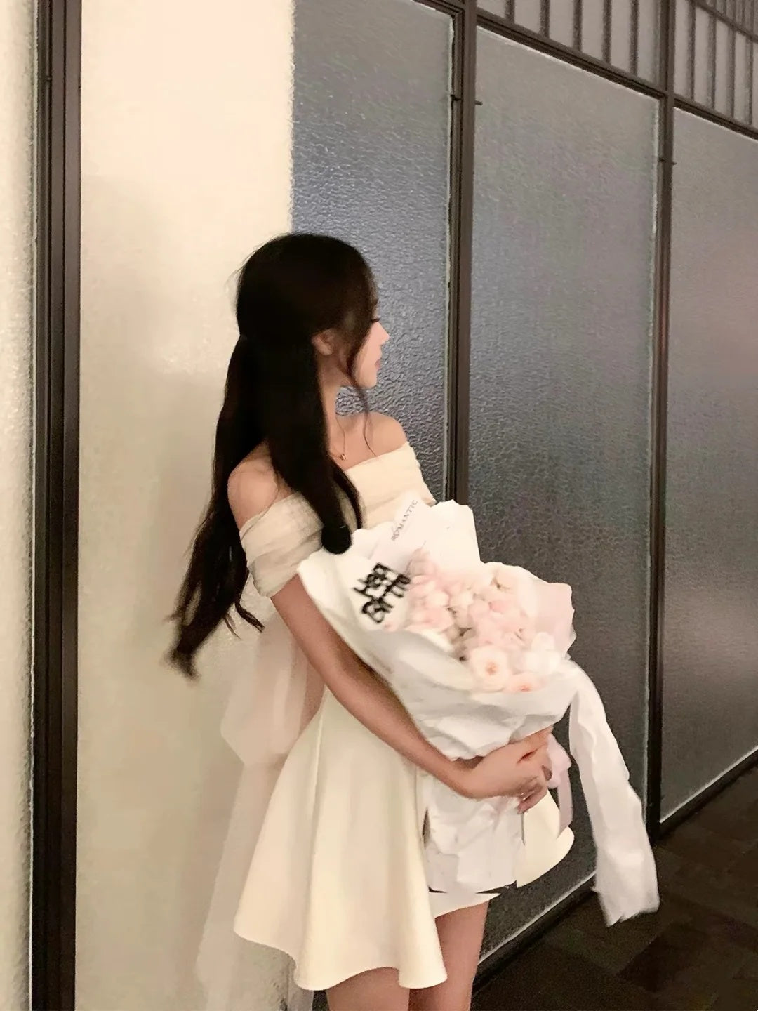 Romantic Ivory Off Shoulder Mesh Bow A-Line Short Homecoming Dress Birthday Dress AS3233