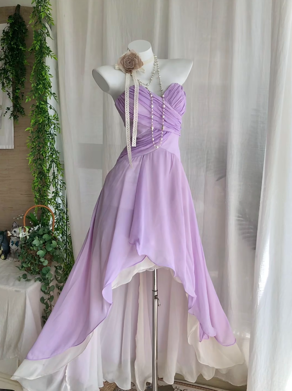 Romantic Lavender Strapless Ruched A Line High Low Homecoming Dress Birthday Dress AS3235