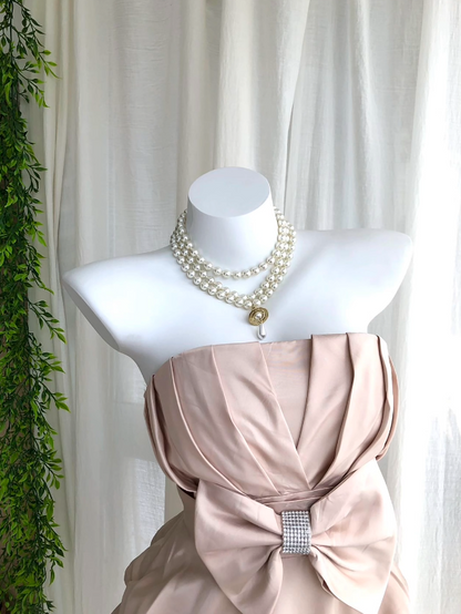 Gorgeous Dusty Pink Strapless Runched Rhinestone Bow A Line Short Homecoming Dress Birthday Dress AS3236