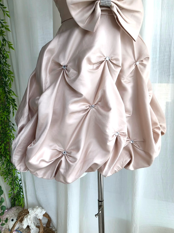 Gorgeous Dusty Pink Strapless Runched Rhinestone Bow A Line Short Homecoming Dress Birthday Dress AS3236