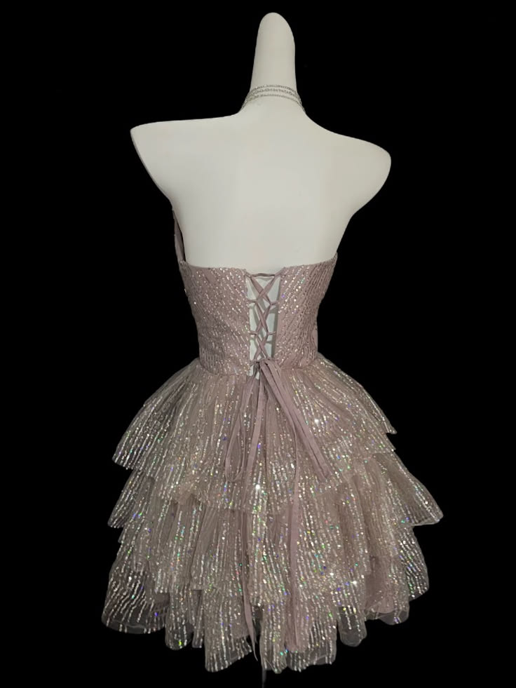 Sparkly Pink Strapless Sweetheart Sequin A Line Short Birthday Party Dress Homecoming Dress AS3238