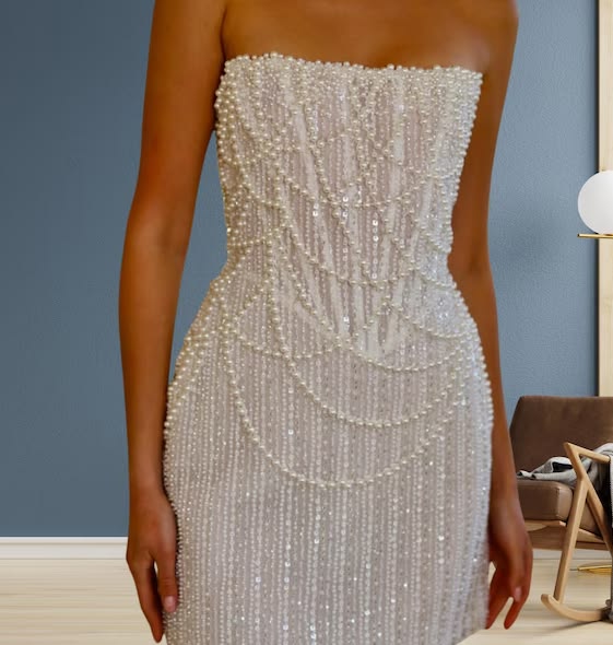 Dazzling Blue Strapless Beaded Fringe Bodycon Short Birthday Dress Homecoming Dress AS3239