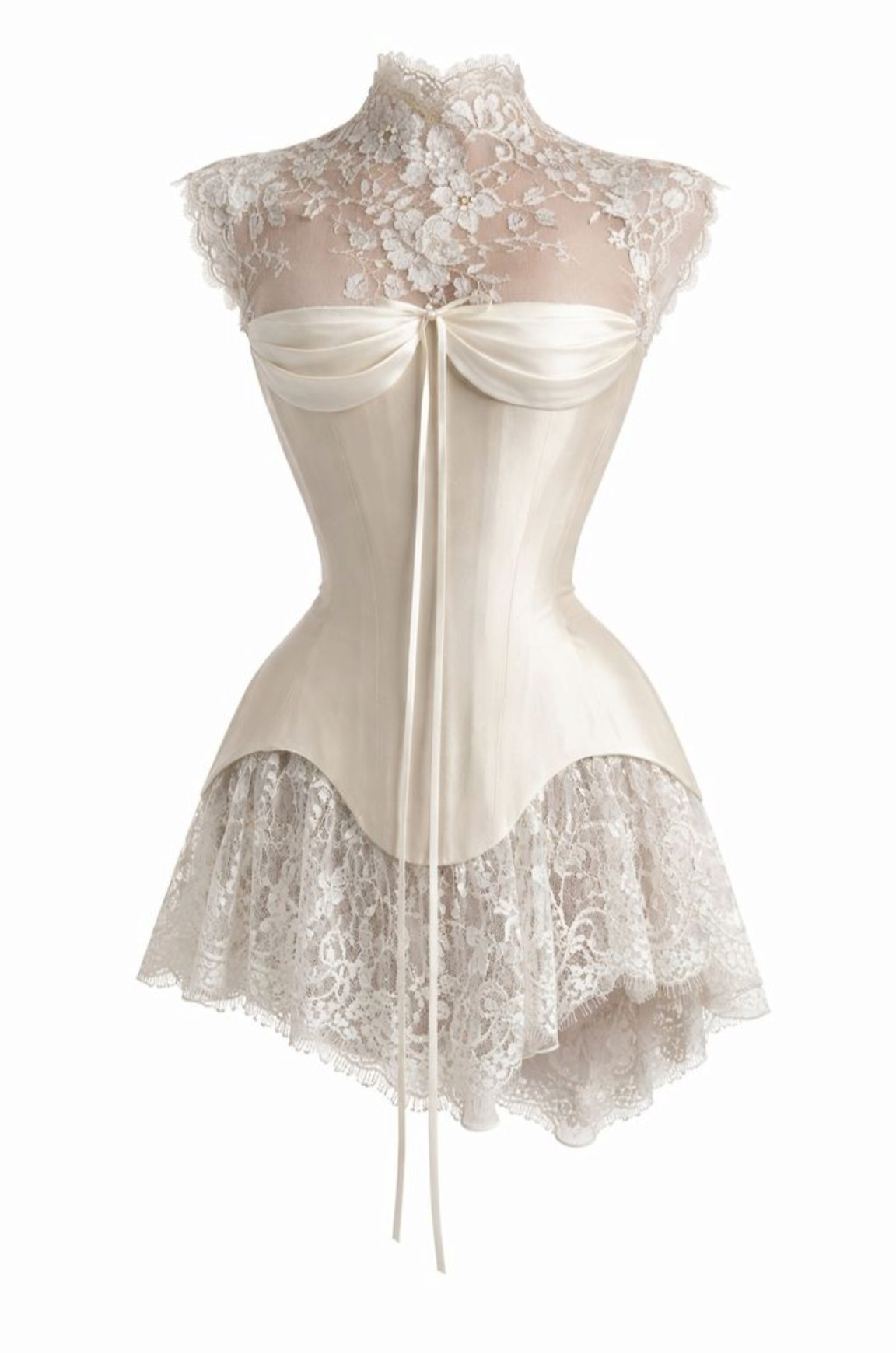 Romantic Ivory High Neck Floral Lace Satin Corset A Line Short Homecoming Dress Birthday Dress AS3240