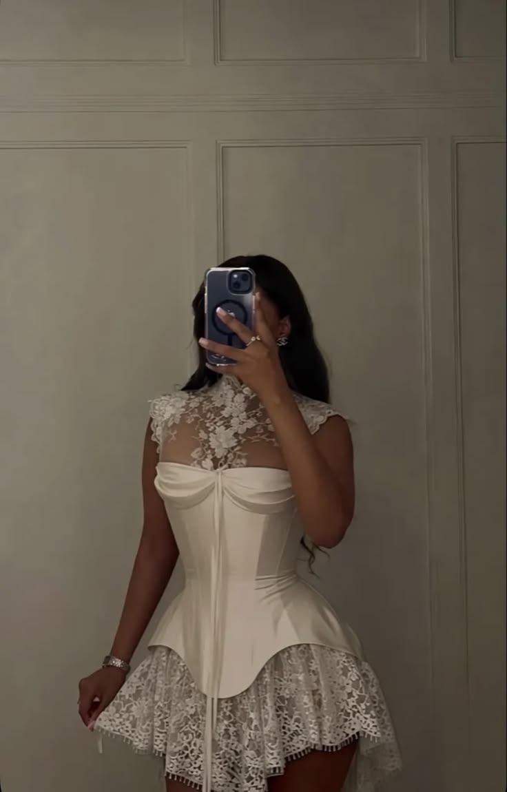 Romantic Ivory High Neck Floral Lace Satin Corset A Line Short Homecoming Dress Birthday Dress AS3240