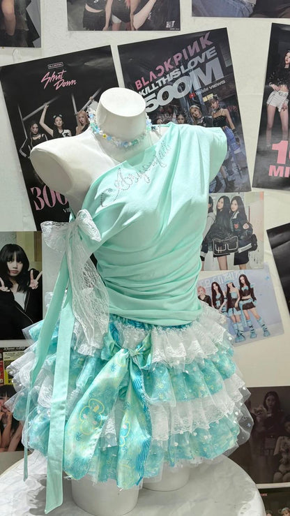 Fresh Mint One Shoulder Bow A Line Short Homecoming Dress Birthday Dress AS3242