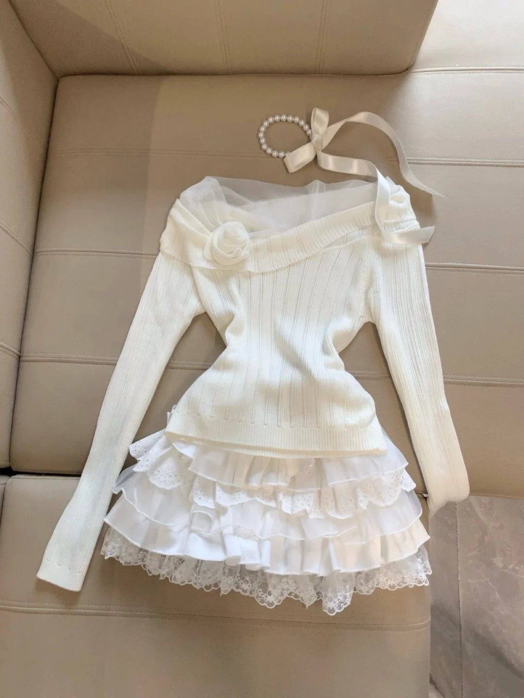 Dreamy White Off Shoulder Mesh 3D Rose A Line Short Homecoming Dress Birthday Dress AS3257