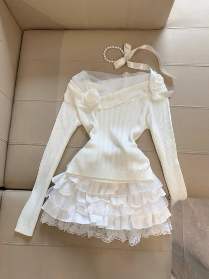 Dreamy White Off Shoulder Mesh 3D Rose A Line Short Homecoming Dress Birthday Dress AS3257