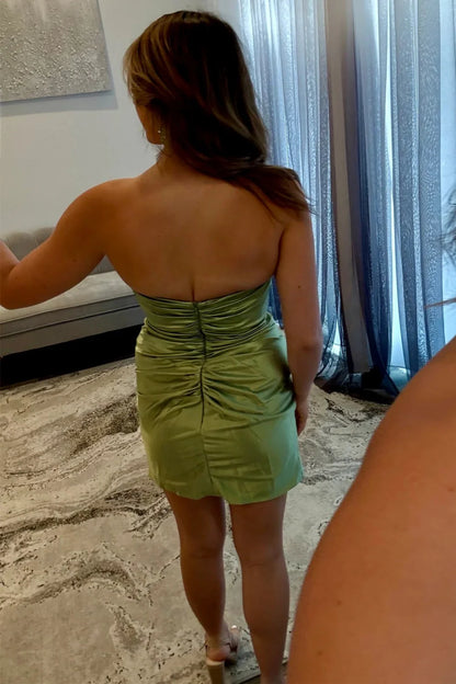 Stunning Strapless Cutout Short Tight Homecoming Dress With Ruched Detail AS326
