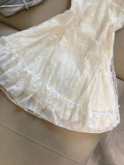 Elegant Ivory Round Neck Sleeveless Floral Lace Sequin A-Line Short Homecoming Dress Birthday Dress AS3268