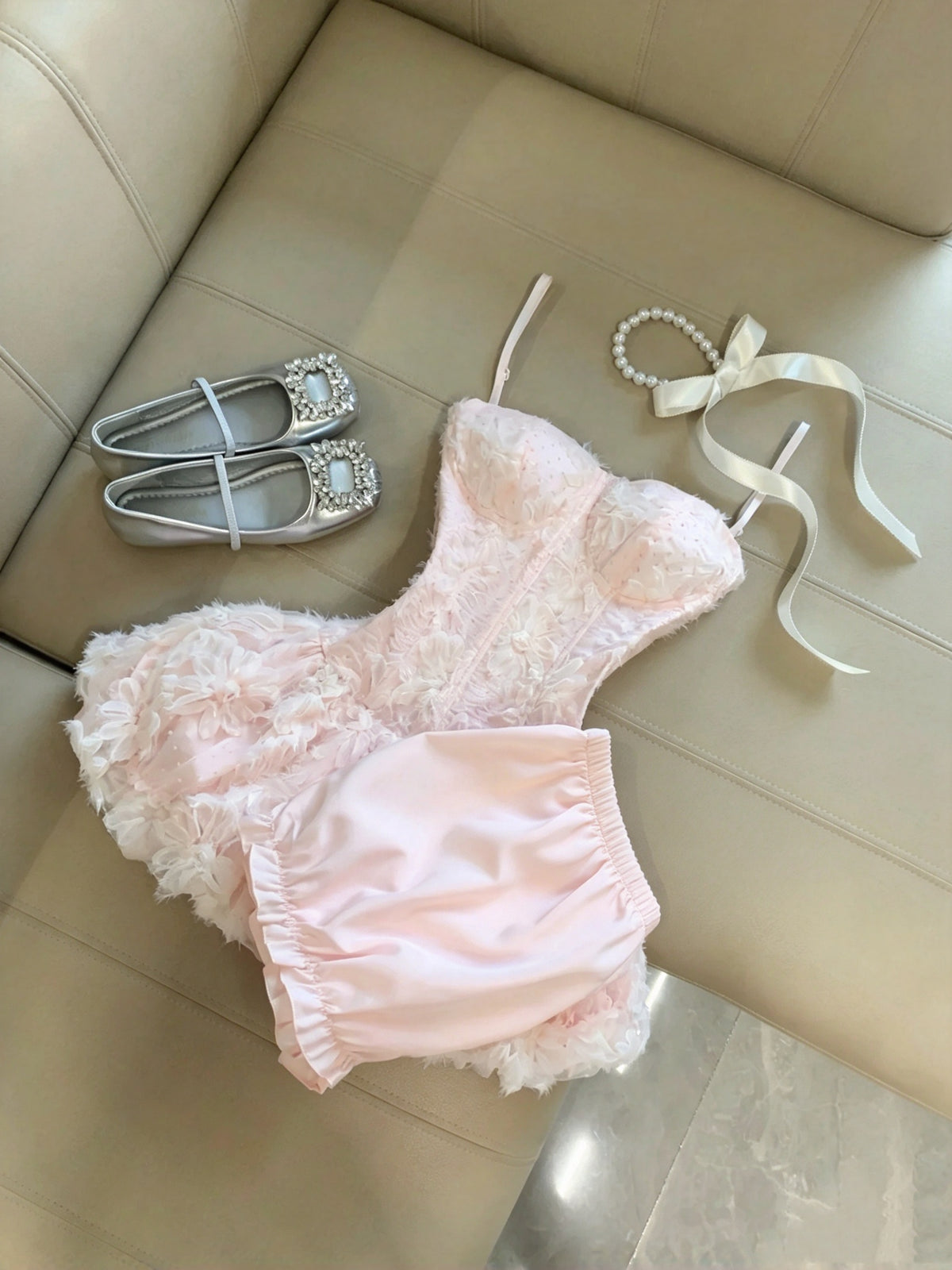 Dreamy Pink Spaghetti Straps Corset 3D Floral A-Line Short Homecoming Dress Birthday Dress AS3269