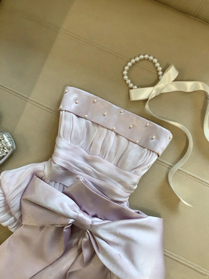 Gorgeous Lavender Strapless Pearl Bow Sheath Short Homecoming Dress Birthday Dress AS3270