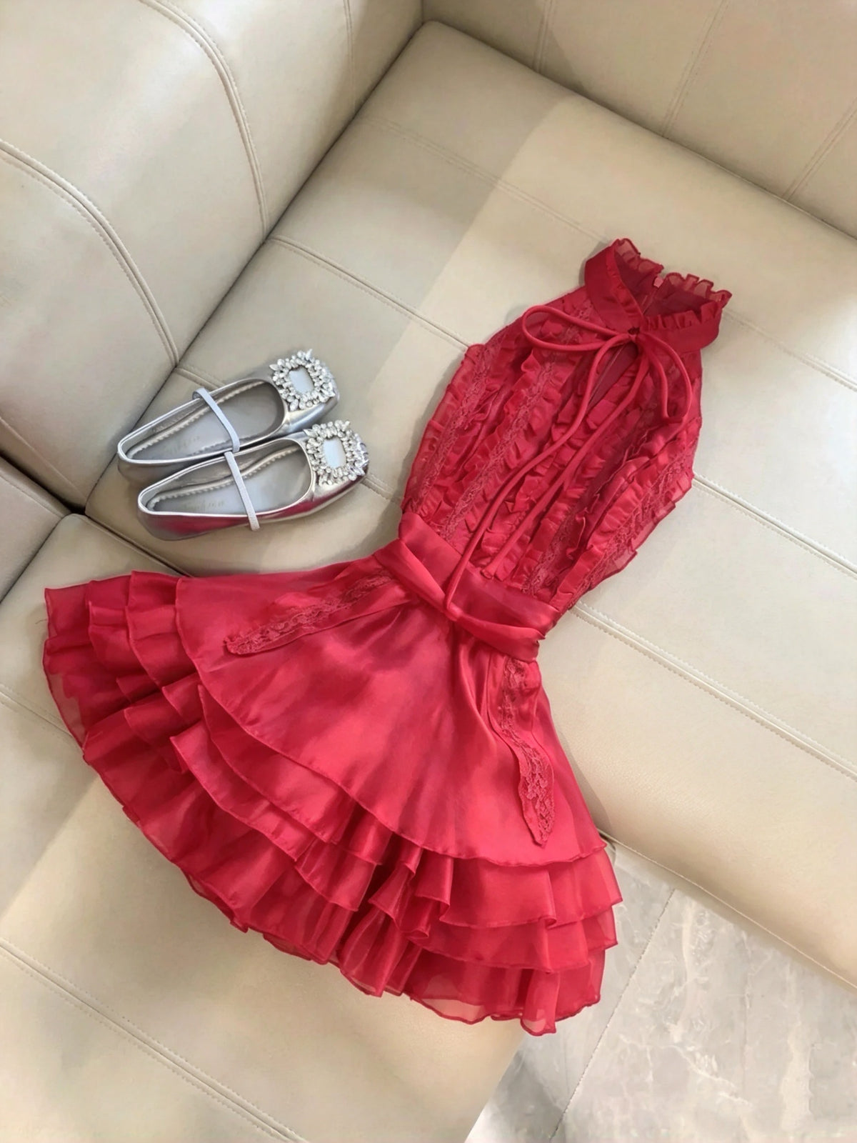 Bold Red Halter Keyhole Neck Bow Ruffled Lace A Line Short Homecoming Dress Birthday Dress AS3274