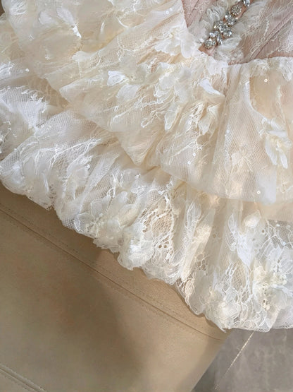 Romantic Pink Spaghetti Straps Sweetheart Rhinestone Lace A Line Short Homecoming Dress Birthday Dress AS3275
